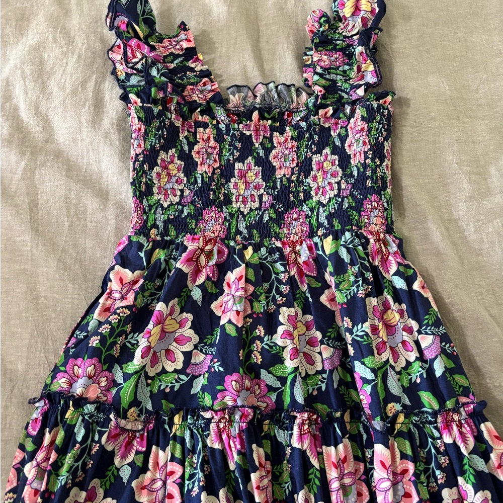 Listicle Navy Dress with Pink and Green Floral Design